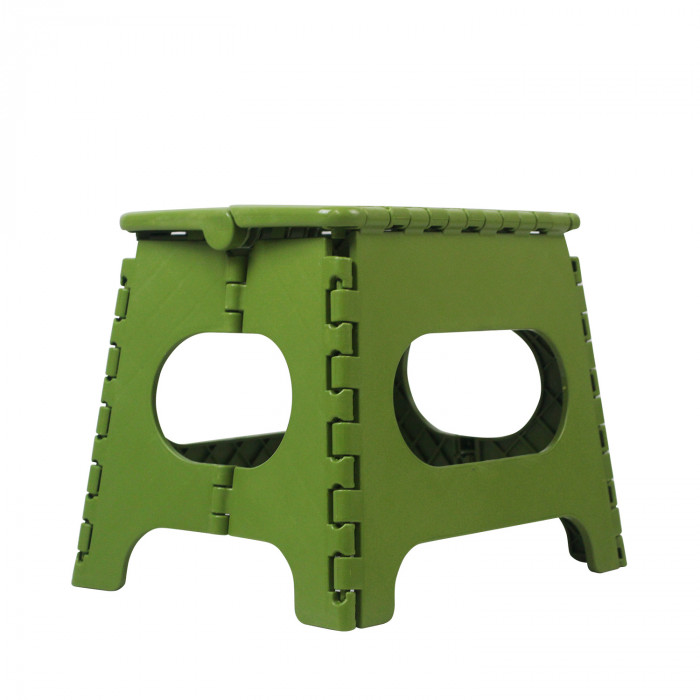 Taburete infantil de plástico color verde y patas multicolor de 30x26x30 cm