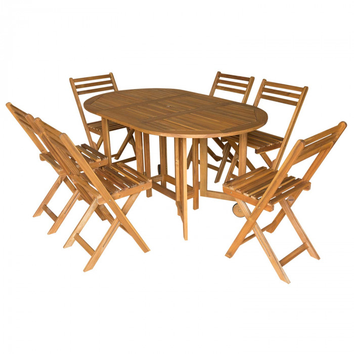 Deuba Conjunto de jardín Boston de madera de Acacia juego de 1 mesa y 6  sillas