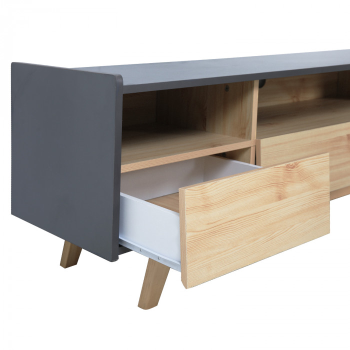 Mueble TV Cedar de 160 cm, de madera de cedro y tapa de cristal
