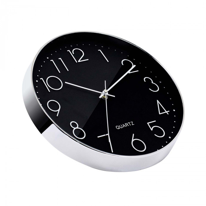 Reloj - Reloj de Pared Trevi OM 3301 - silencioso de 25,5 cm de diámetro  con maquinaria de cuarzo, negro TREVI, Negro
